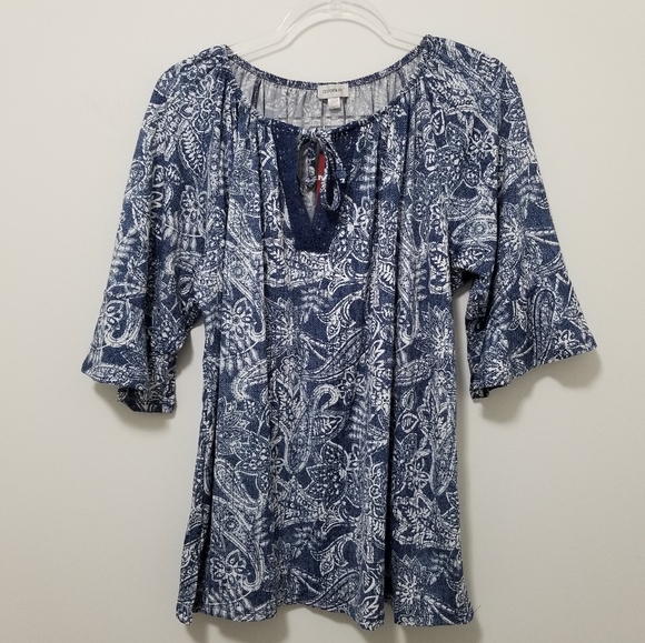 Avenue Tops - AVENUE Blue/White Peasant Top Blouse size 22/24